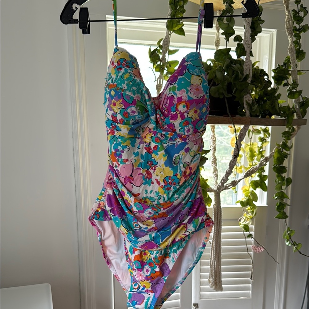 Anne Cole Pink and Blue One Piece Swimsuit with Vibrant Pattern